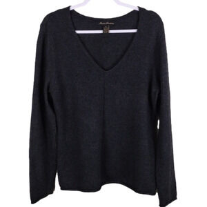 Marisa Christina Dark Grey Angora Wool Blend V-Neck Long Sleeve Pullover Sweater